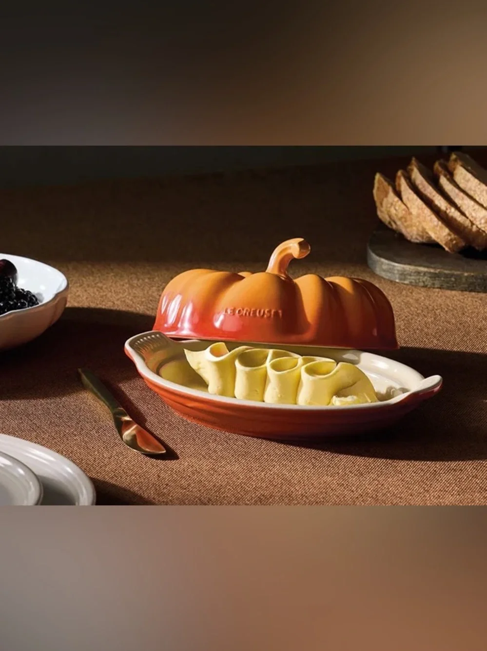 Le Creuset Orange Pumpkin Butter Dish with Matching Base